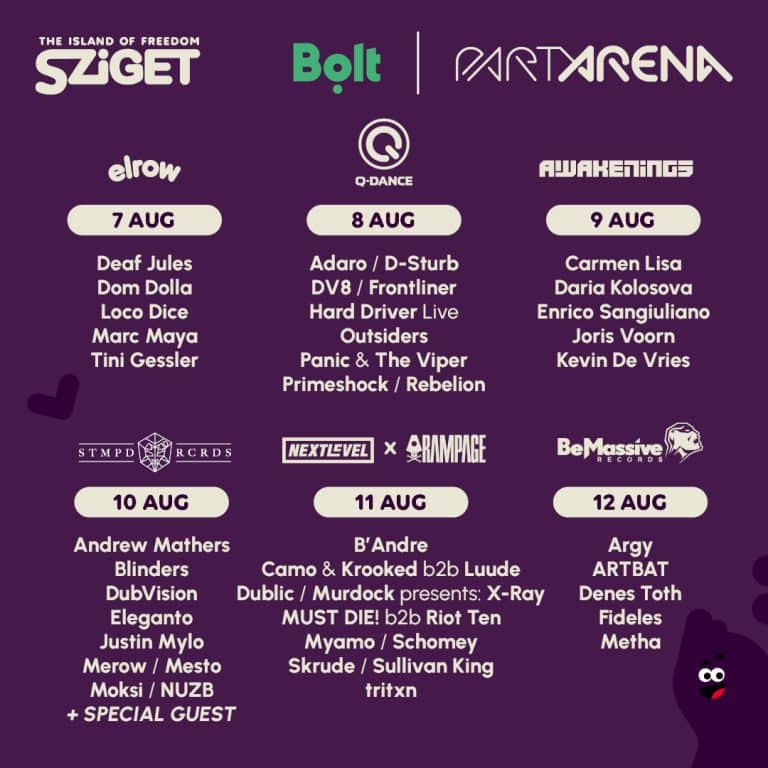 Sziget Festival kondigt lineup BOLT Party Arena aan Festival Travel